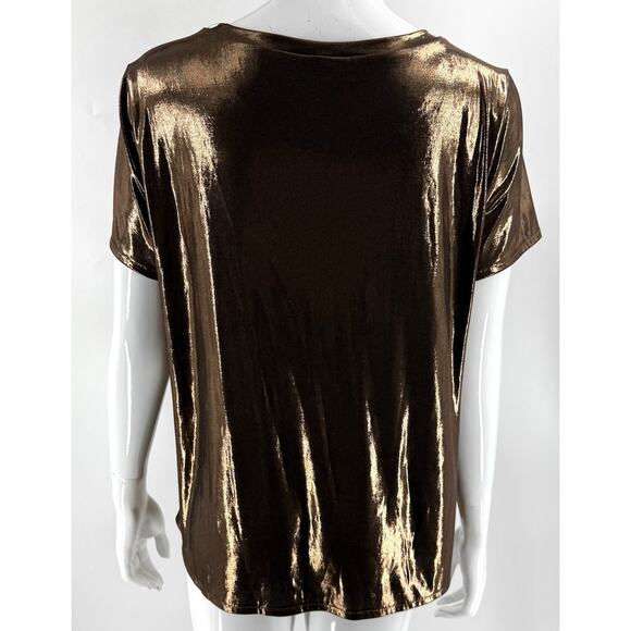Torrid Bronze Liquid Metallic Top Size 0 / US 12 Short Sleeve Crew Neck Womens - Picture 4 of 8
